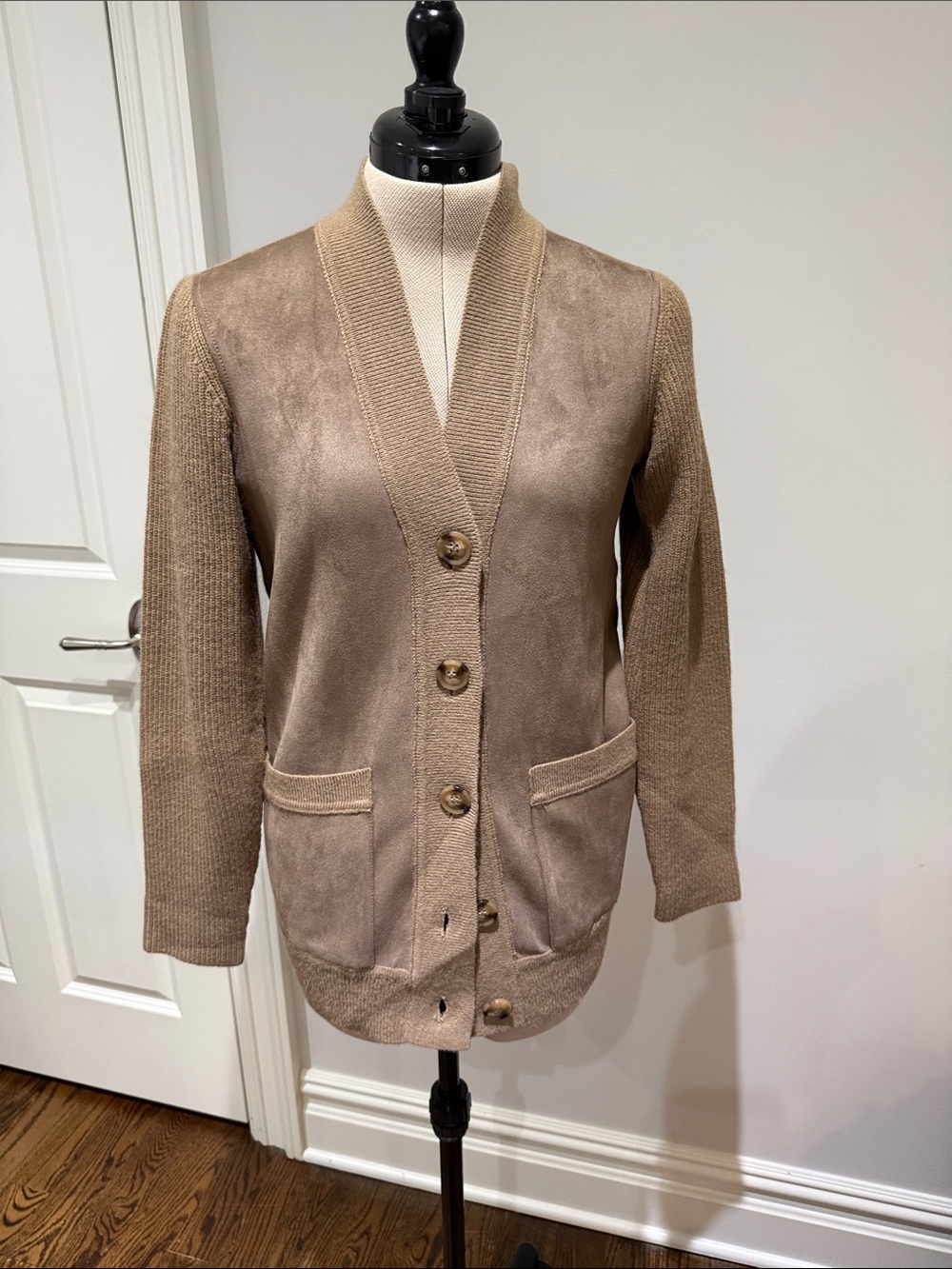 Ann Taylor Faux Suede Brown Button-down Knit Cardigan XS